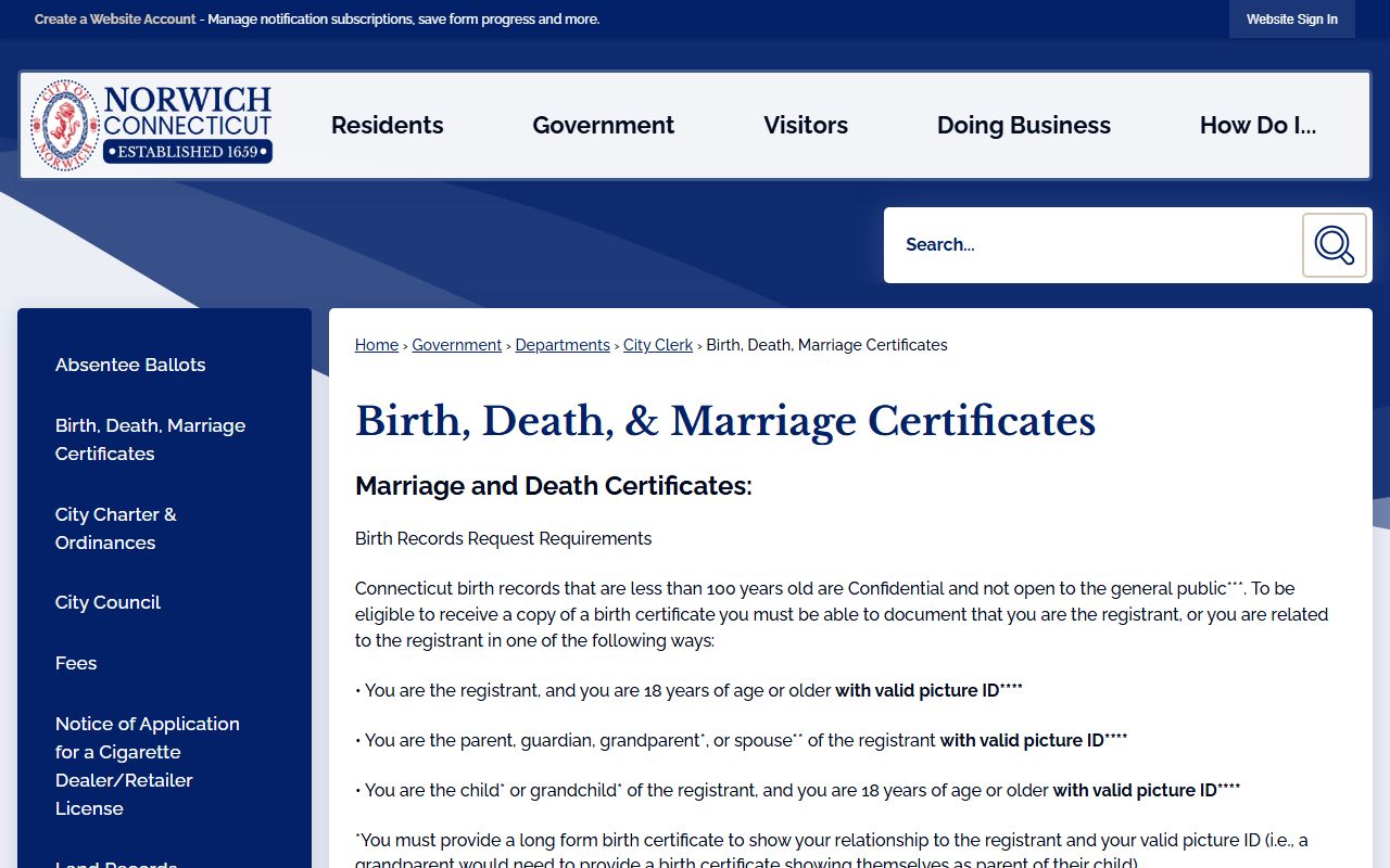 Norwich vital records page for Connecticut people search