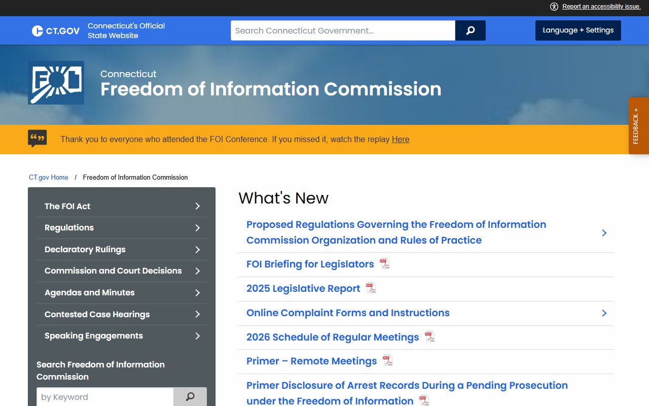 Connecticut FOI Commission portal for people records decisions