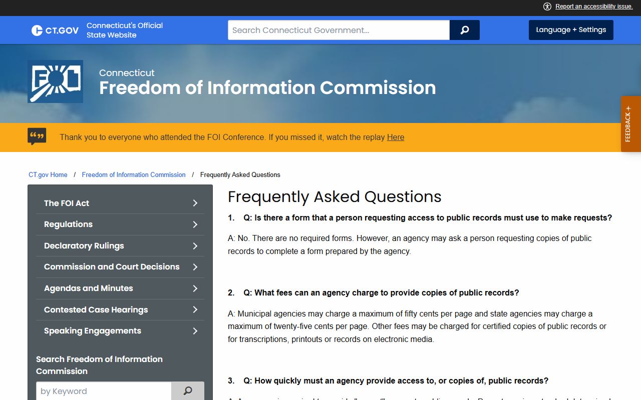 Connecticut FOI frequently asked questions for people records access