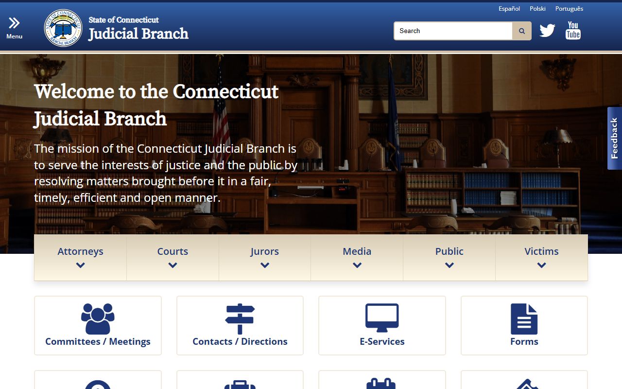 Connecticut Judicial Branch homepage for court records people search