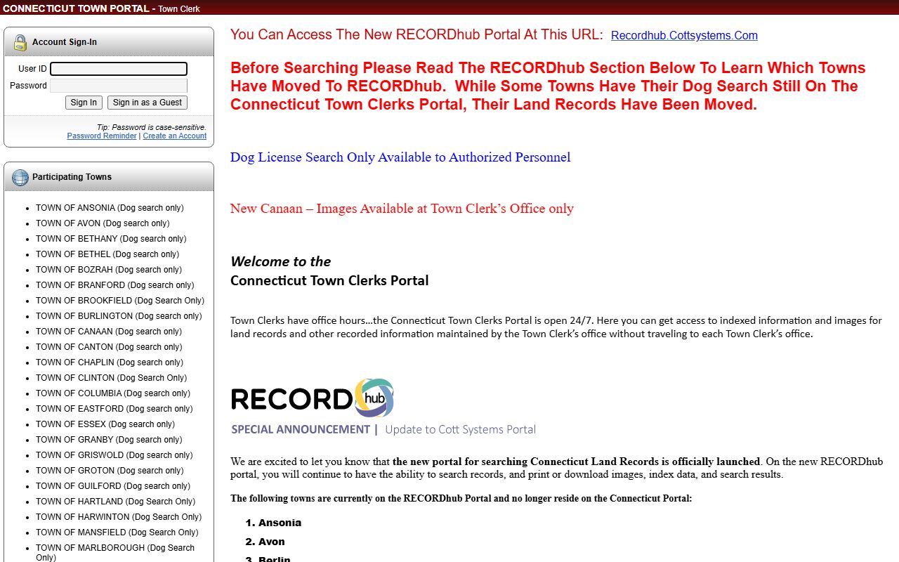 Connecticut land records portal for people search property lookup