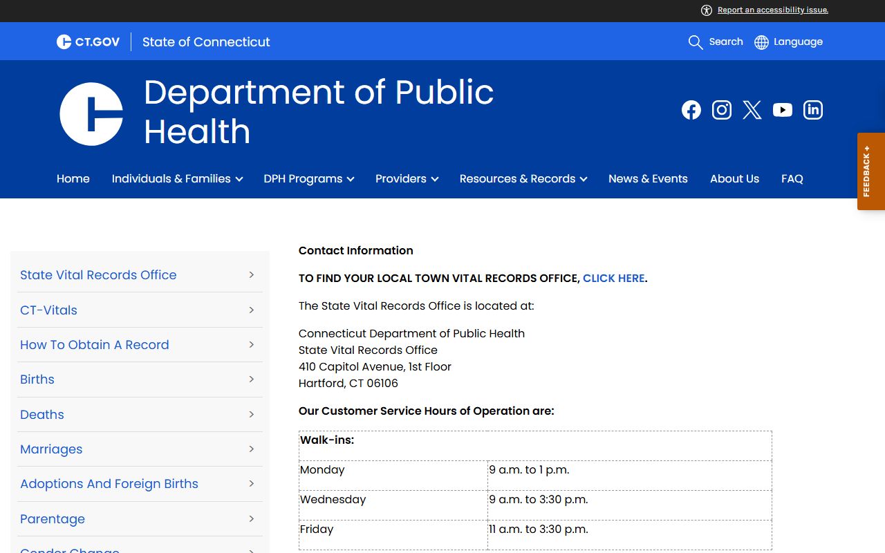 Connecticut town vital records contacts for people search